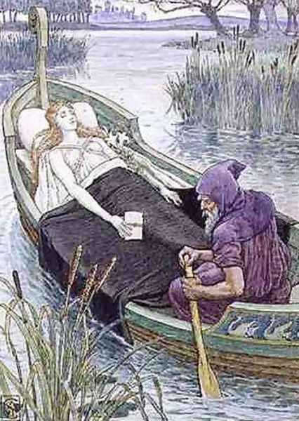 The Death Journey of the Lily Maid of Astolat Oil Painting by Walter Crane