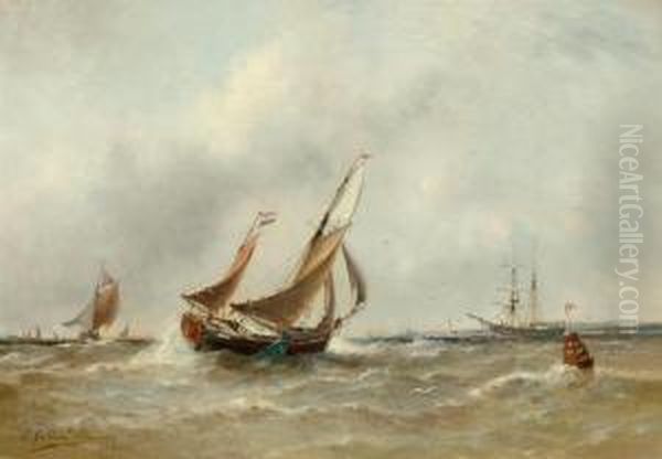 Marine Mit Hafenansicht Im Hintergrund Oil Painting by Paul Ch. Emmanuel Gallard-Lepinay