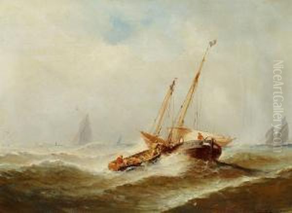 Lepinay: French Ships In A Heavy Sea Oil Painting by Paul Ch. Emmanuel Gallard-Lepinay