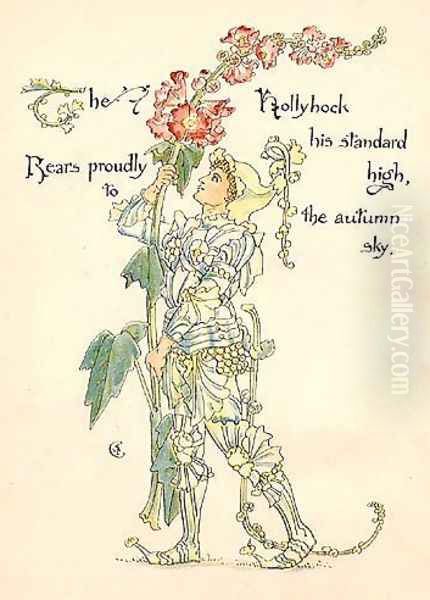 Hollyhock Oil Painting by Walter Crane