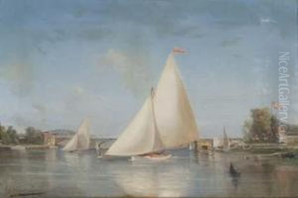 Voiliers Sur La Seine En Ete Oil Painting by Paul Ch. Emmanuel Gallard-Lepinay