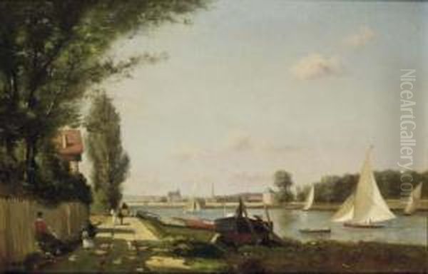 Bords De Seine En Ete Oil Painting by Paul Ch. Emmanuel Gallard-Lepinay