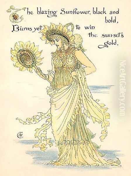 Sunflower Oil Painting by Walter Crane