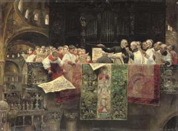 The Choir Of St. Mark's, Venice Oil Painting by Jose Gallegos Y Arnosa