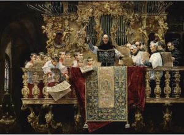 El Coro De Ninos De Sevilla (the Boys Choir Of Seville) Oil Painting by Jose Gallegos Y Arnosa