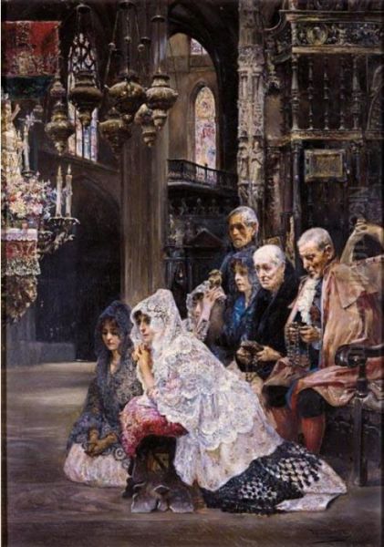 El Casamiento (the Wedding Ceremony) Oil Painting by Jose Gallegos Y Arnosa