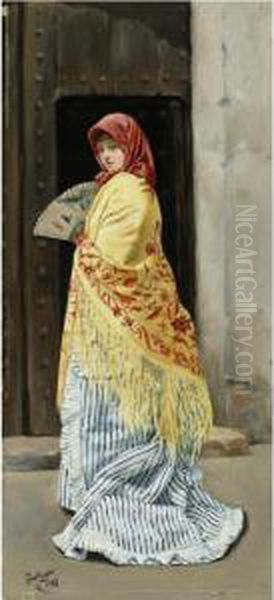 The Yellow Shawl Oil Painting by Jose Gallegos Y Arnosa