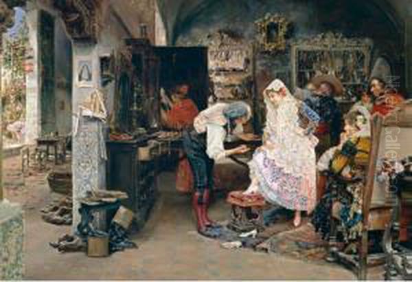 El Zapatero, Sevilla (the Shoe Maker, Seville) Oil Painting by Jose Gallegos Y Arnosa