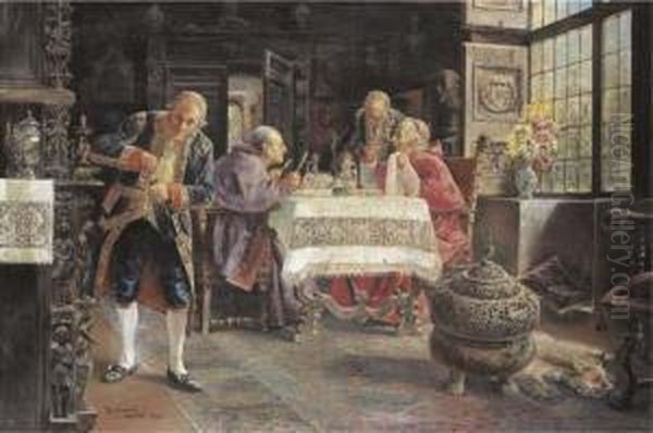 The Midday Feast Oil Painting by Jose Gallegos Y Arnosa