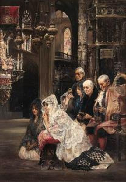 The Wedding Ceremony Oil Painting by Jose Gallegos Y Arnosa