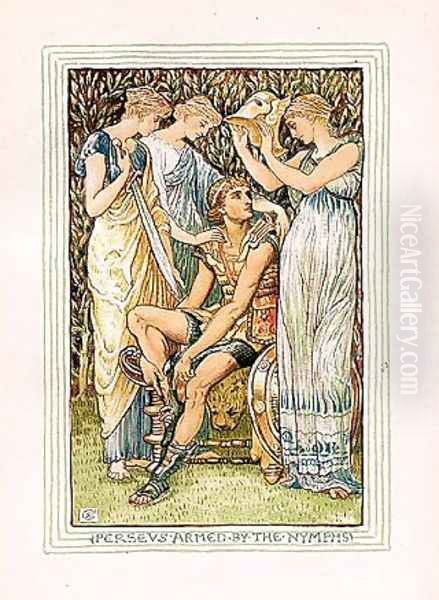 Perseus armed by the nymphs Oil Painting by Walter Crane