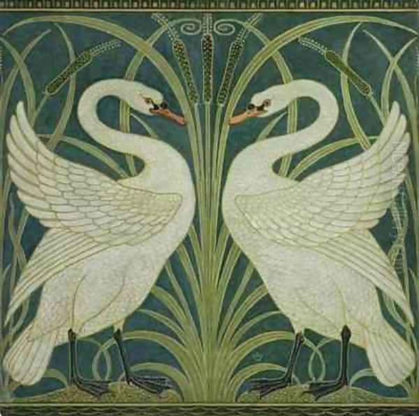 Swan Rush and Iris Oil Painting by Walter Crane