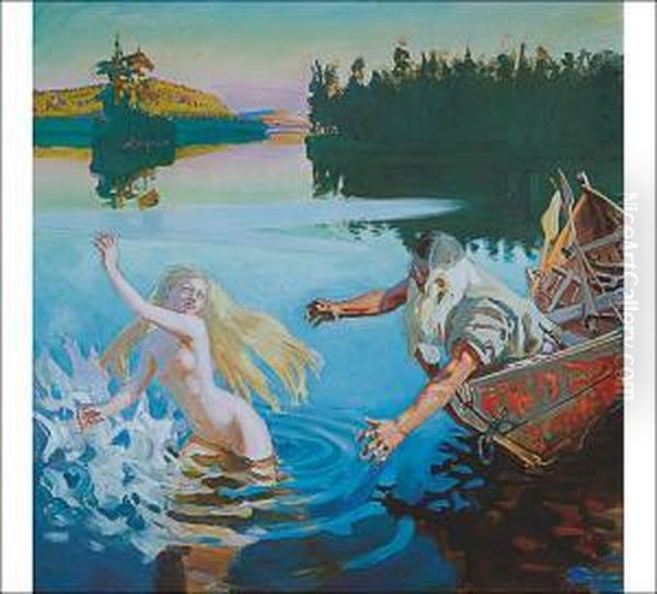 Aino Myth (aino And Vainamoinen) Oil Painting by Akseli Gallen-Kallela