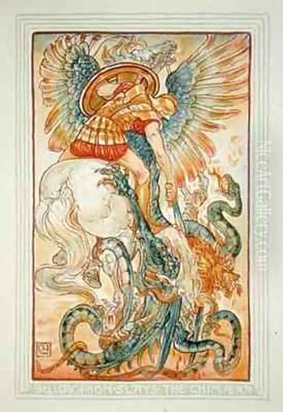 Bellerophon fighting the Chimaera Oil Painting by Walter Crane