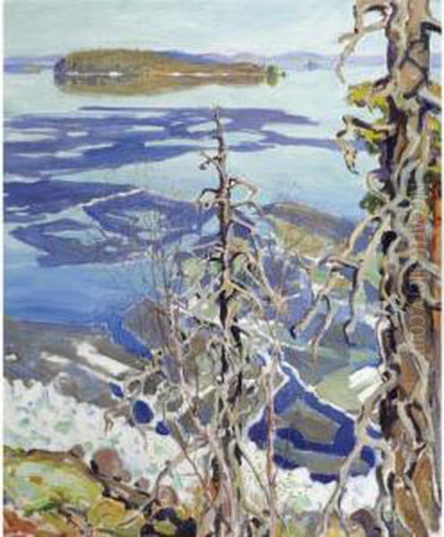 Jaiden Lahto Ruovesi (ice Breaking-up On Lake Ruovesi) Oil Painting by Akseli Gallen-Kallela