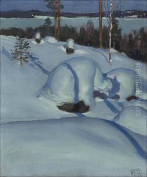 Lumimaisema Kuutamossa. Oil Painting by Akseli Gallen-Kallela