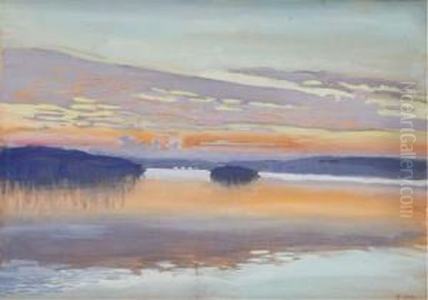 Sunset At Ruovesi Oil Painting by Akseli Gallen-Kallela