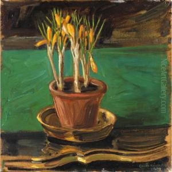 Kukkaruukku (a Pot Of Flowers) Oil Painting by Akseli Gallen-Kallela