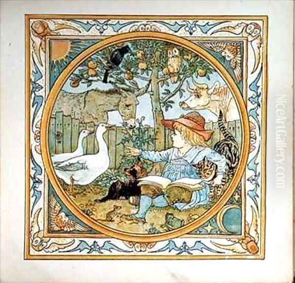 Frontispiece from a Babys Own Aesop Oil Painting by Walter Crane