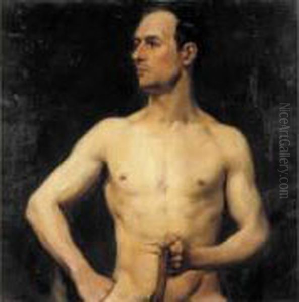 Cavalier Nu Tenant Une Rene De La Main Gauche Oil Painting by Akseli Gallen-Kallela