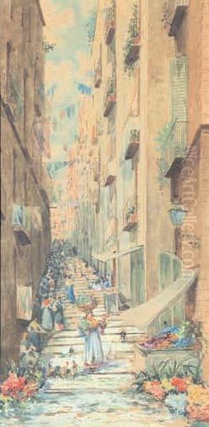 Vicolo Di Napoli Oil Painting by Eduardo Galli