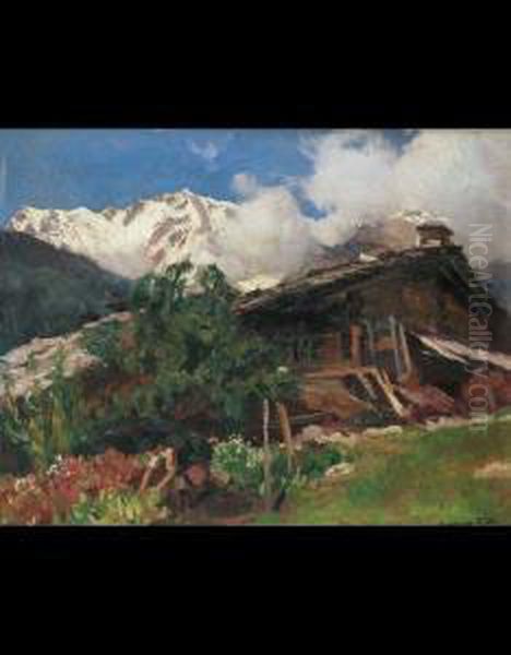 Paesaggio Montano Con Baita Oil Painting by Riccardo Galli