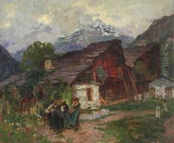 A Sera, Cascinali D'alagna Oil Painting by Riccardo Galli