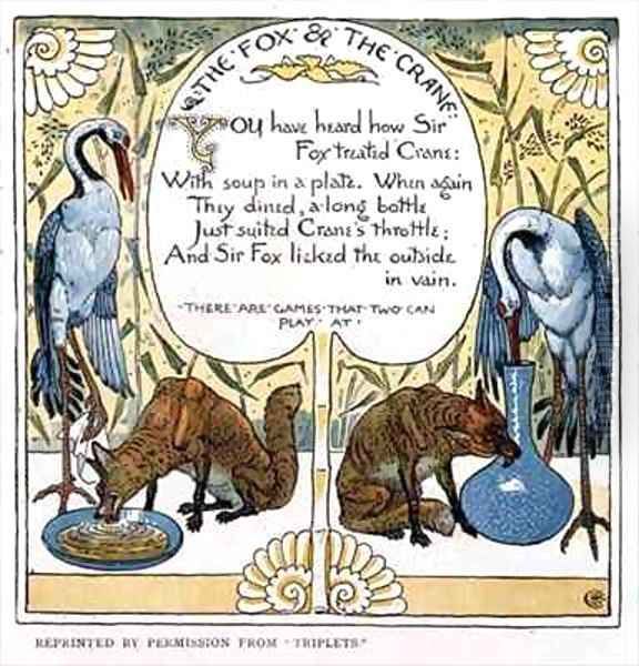 The Fox and The Crane Oil Painting by Walter Crane