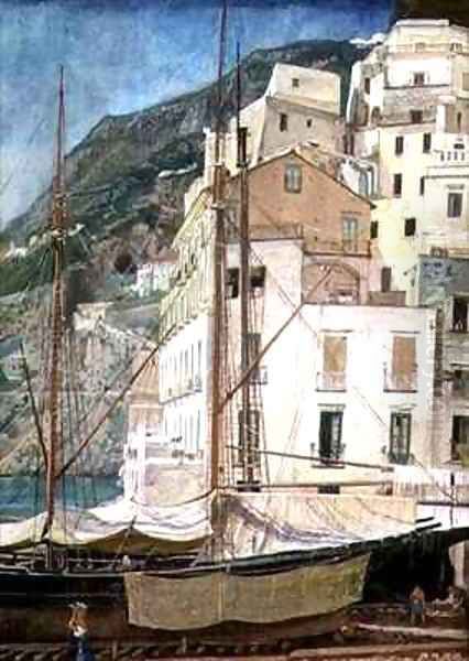 Boats in an Italian Harbour 2 Oil Painting by Walter Crane