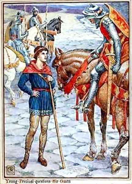 Young Percival Questions Sir Owen Oil Painting by Walter Crane