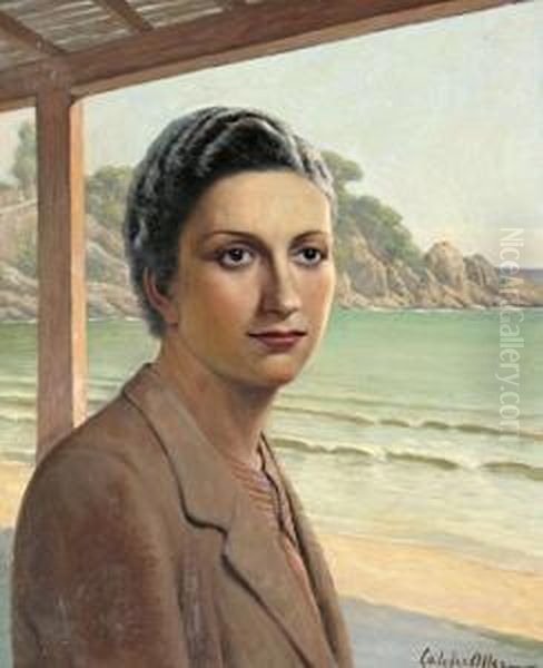 Una Joven En La Playa Oil Painting by Francisco Galofre Oller