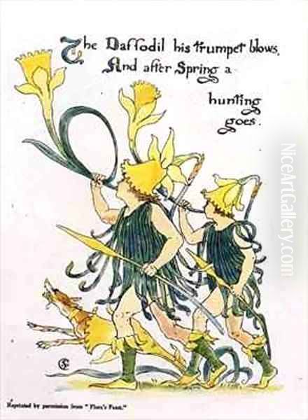 Daffodil Trumpet Blows Oil Painting by Walter Crane