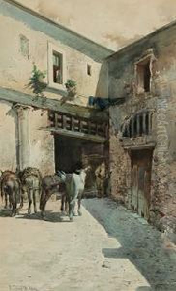 A La Puerta Del Establo. Oil Painting by Baldomero Galofre Y Gimenez