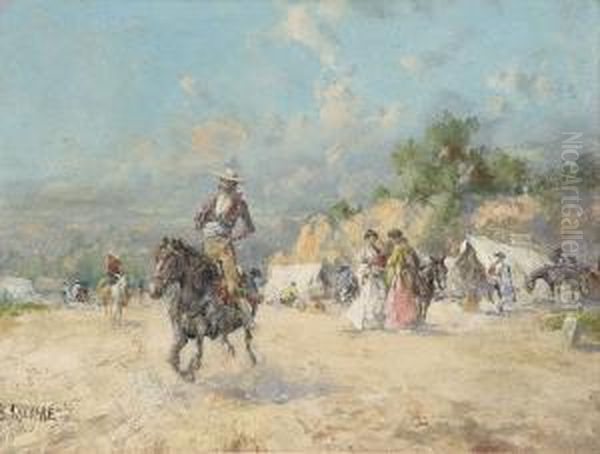 Campamento Oil Painting by Baldomero Galofre Y Gimenez