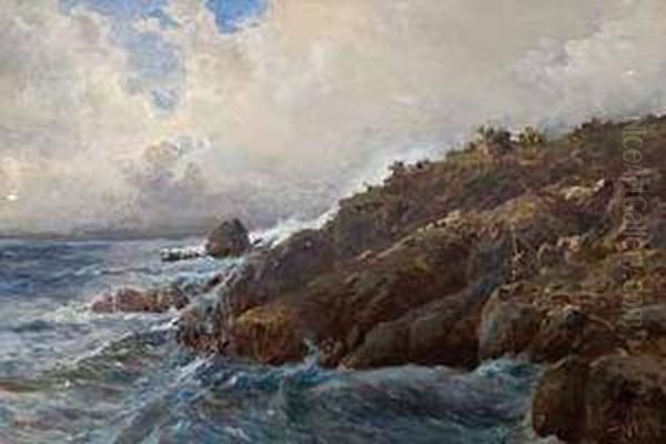 Pescador En Las Rocas Oil Painting by Baldomero Galofre Y Gimenez