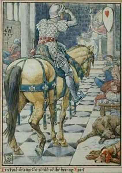 Percival Obtains the Shield of the Beating Heart Oil Painting by Walter Crane