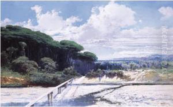 Paisaje De La Costa Brava (view Of The Costa Brava) Oil Painting by Baldomero Galofre Y Gimenez