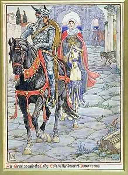 Sir Geraint and the Lady Enid in the Deserted Roman Town Oil Painting by Walter Crane