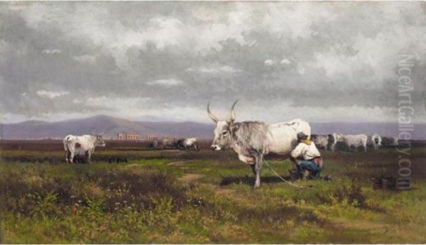 Paisaje Con Ganado (landscape With Cow) Oil Painting by Baldomero Galofre Y Gimenez