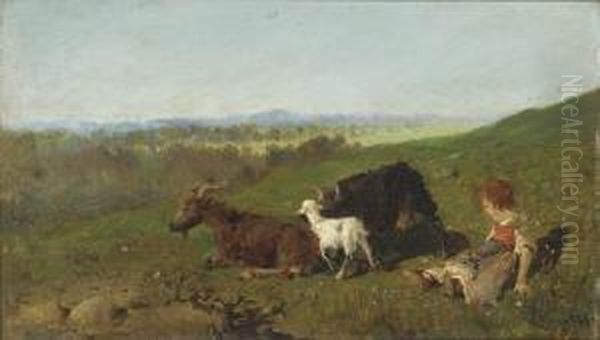 The Little Goat Herder Oil Painting by Baldomero Galofre Y Gimenez