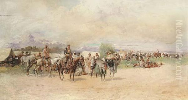 Hombres A Caballo Oil Painting by Baldomero Galofre Y Gimenez