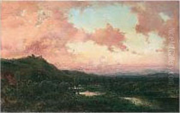 Atardecer (an Evening Landscape) Oil Painting by Baldomero Galofre Y Gimenez