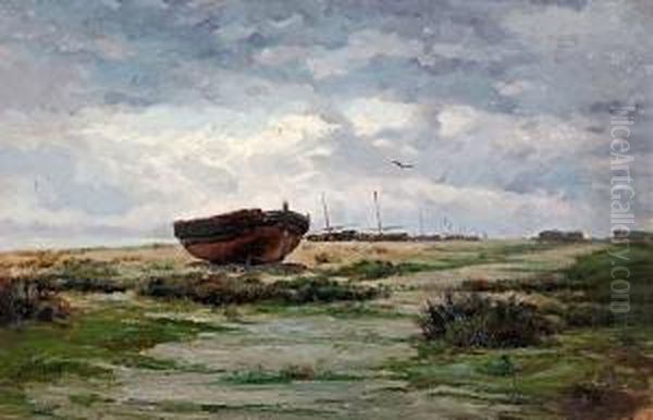 Barcas En La Playa Oil Painting by Enrique Galwey Y De Garcia