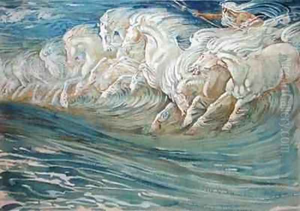 Neptunes Horses 2 Oil Painting by Walter Crane