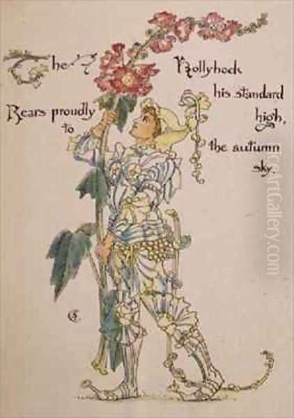 The Hollyhock from the Floras Feast Oil Painting by Walter Crane