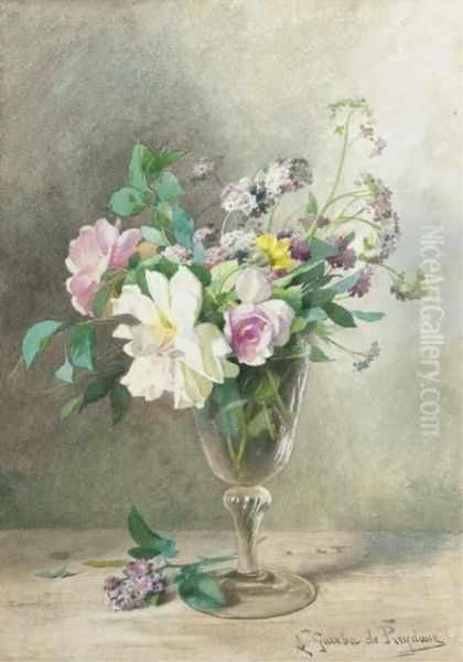 Summer Blooms In A Glass Oil Painting by Jules-Alexandre Gamba De Preydour