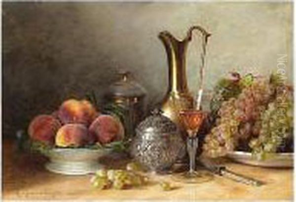 Still-life With Peaches Oil Painting by Jules-Alexandre Gamba De Preydour