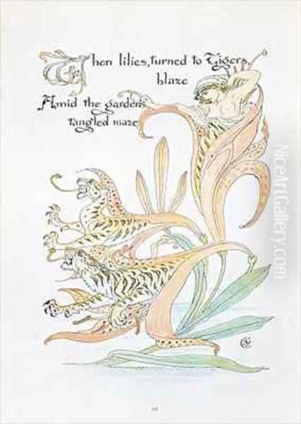 When lilies turned to Tiger Blaze Oil Painting by Walter Crane