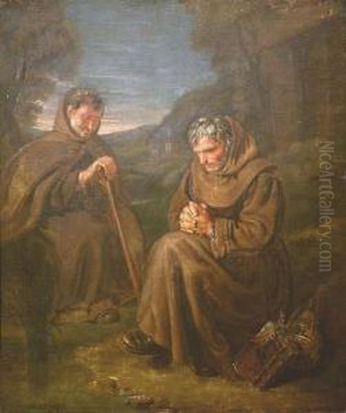 Two Monks In Prayer Oil Painting by Giuseppe Gambarini