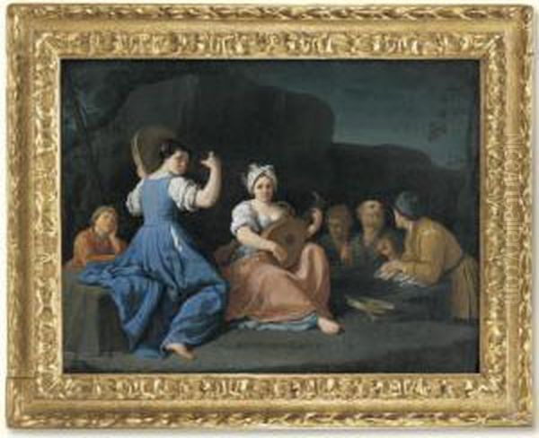 A Musical Scene With Peasants Merrymaking Oil Painting by Giuseppe Gambarini